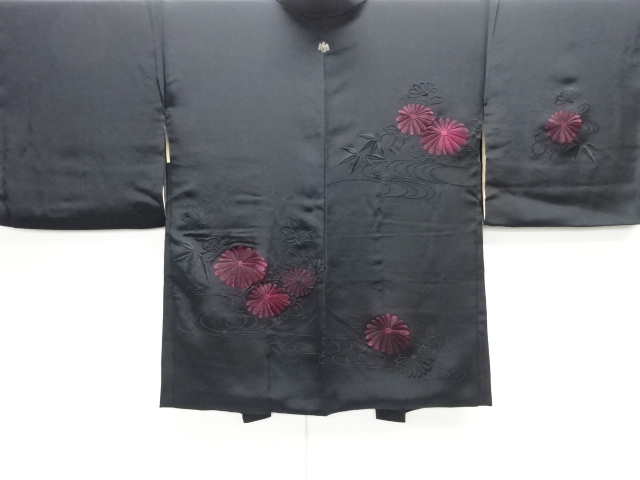 菊模様刺繍一つ紋絵羽織